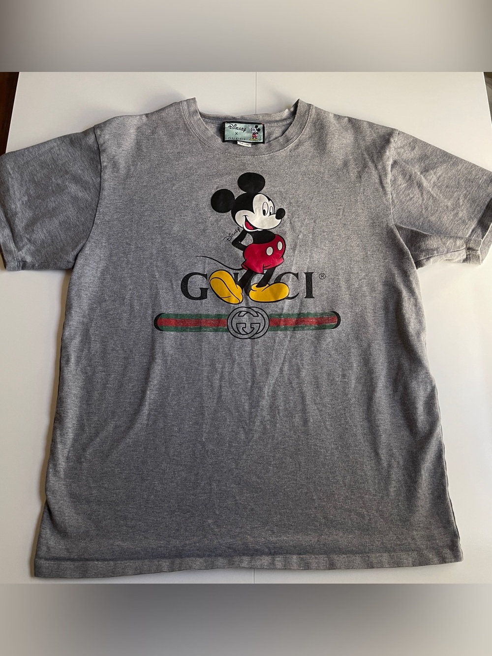 Disney x Gucci Mens Mickey Mouse Logo Print Grey Cotton Tee Size S